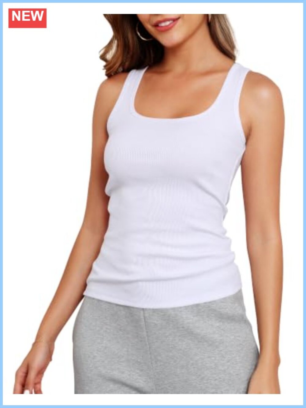 Sleeveless Ribbed Fitted Scoop Neck Racerback Full Length Tank Top